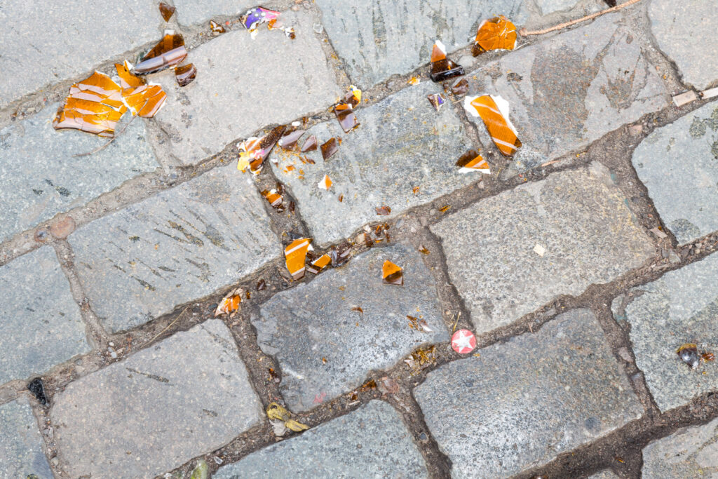 Sidewalk with broken glass